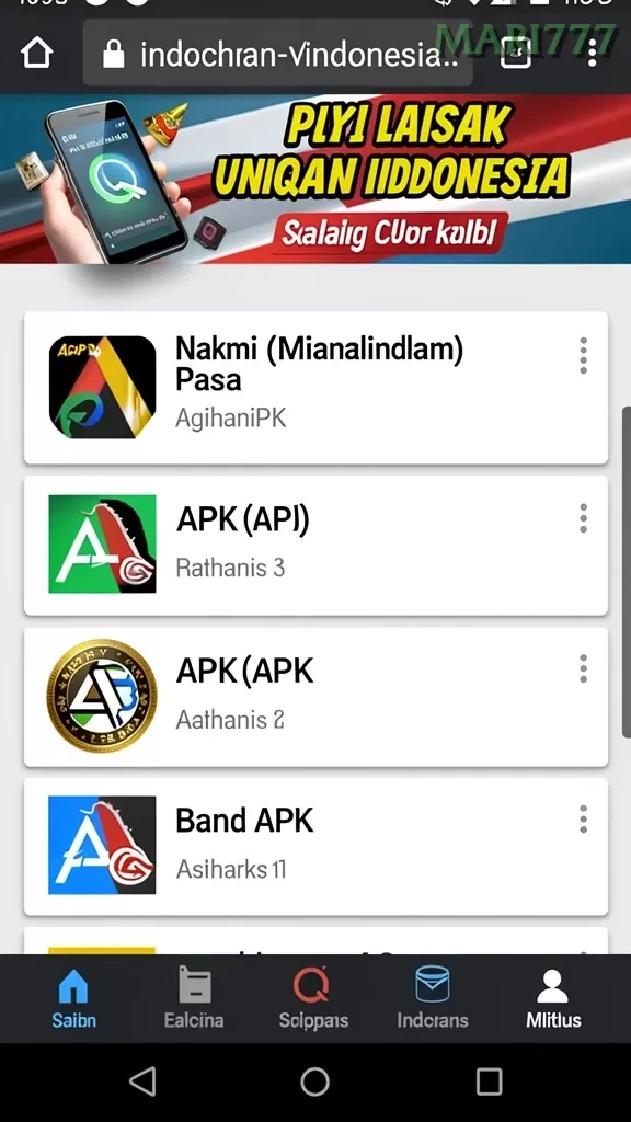 Cuplikan layar RINDUSLOT — aktivitas